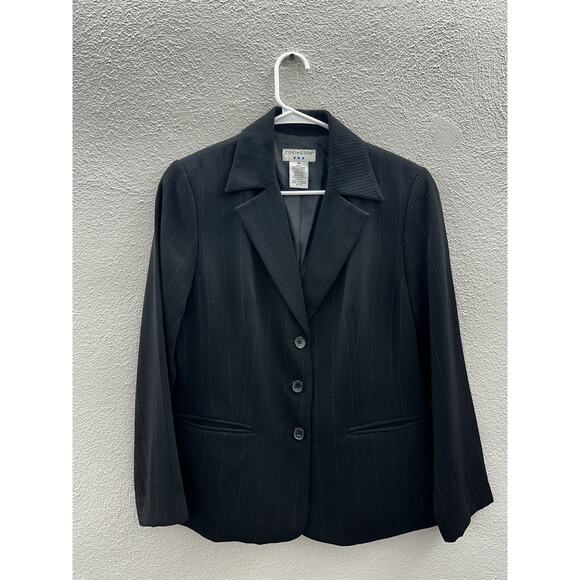 Covington Womens Blazer Size 10 Black Pink Pinstripe Button Up Suit Coat - Picture 1 of 11